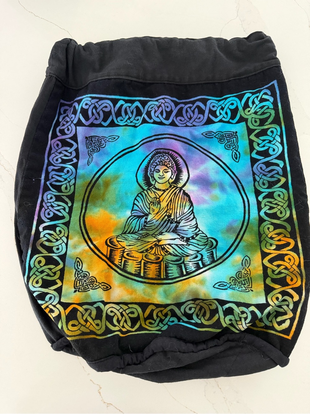 Tie-Dye Buddha Graphic Drawstring Bag - Black